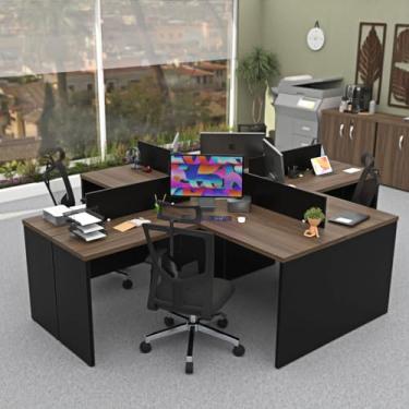 Imagem de Ilha Em L Estação De Trabalho 1400x600 Escritório Netmobil (Nogal/Preto)
