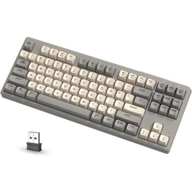 Imagem de Genérico M87 80% Teclado sem fio para jogos, 87 teclas com luzes de arco-íris, Bluetooth 5.0/2.4Ghz, modo duplo para escritório silencioso/jogos - cinza
