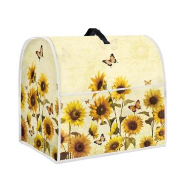 Imagem de YUVAMAGIMO Girassol Butterfly Kitchen Aid Mixer Cover Stand Mixer Capa à prova de poeira com bolsos e alças de armazenamento de acessórios, serve para todos os modelos de cabeça inclinada e elevação