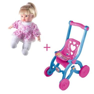Imagem de Boneca Macia Soft Hair mais carrinho de passeio para boneca Princess k