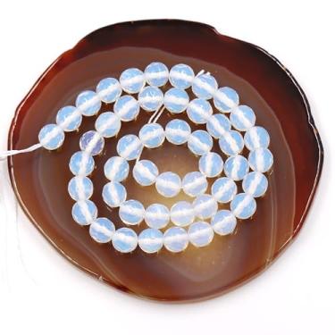 Imagem de Malahill Contas de pedras preciosas facetadas para fabricação de joias, vendidas por saco, 5 fios internos (opala sintética branca, 8 mm)