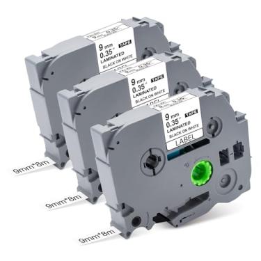 Imagem de Tze-221 P Touch Label Tape 9 mm de substituição para Brother Label Maker Tape Tze-221, Tz Tape 9 mm 0,35 branco laminado compatível com Brother Ptouch PT-D210 PT-D200 PT-H110 PT-D600, 3 pacotes