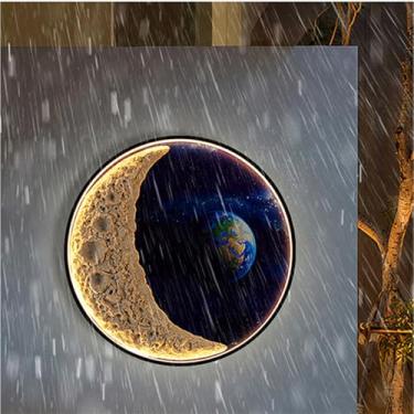 Imagem de Paisagem Contemporânea Ao Ar Livre Lâmpadas De Parede Círculo À Prova D 'Água Criatividade Mural Criativo Elétrico Moda Simplicidade Varanda Corredor Vila Decoração LED Lâmpada De Parede (Um D40CM)