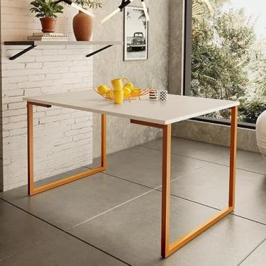 Imagem de Mesa de Jantar Steel Estilo Industrial Pés de Aço 120x80cm Cobre/Off White