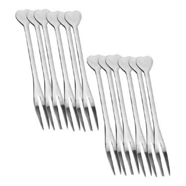 Imagem de Kit 12 Mini Garfo Garfinhos para Petiscos Aço Inox CORAÇÃO - Unyhome