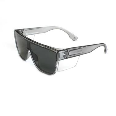 Imagem de JING LEI Óculos de segurança com protetores laterais, óculos de sol com proteção UV400, lentes de fumaça escura para proteção UV, ANSI Z87.1, proteção ocular resistente a impactos para trabalho,