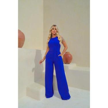 Imagem de Macacão Feminino Longo Regata Pantalona Com Bolsos Linha Premium Luxo 