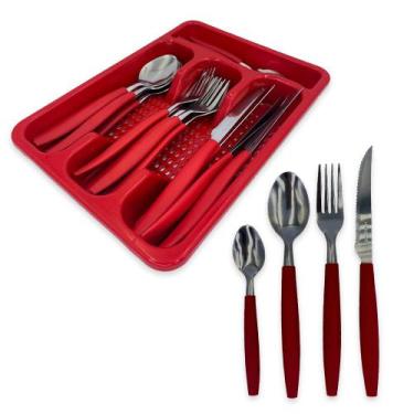 Imagem de Jogo Conjunto Kit De Talheres Faqueiro Com 24 Peças Aço Inox Com Gavet