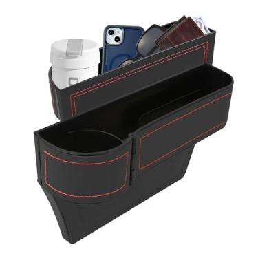 Imagem de Hbxdeco Organizador de assento de carro, organizador multifuncional de assento de carro com suporte de copo ajustável, caixa de armazenamento de lacuna de assento de carro de couro para guardar