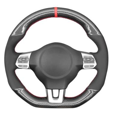 Imagem de MEWANT Capa de volante costurada DIY para Golf 6 (VI) GTI 2009-2014/Polo GTI 2014/Polo (R-Line) 2014/Scirocco 2009-2014/CC (R-Line) 2014-2018/Tiguan (R-Line)