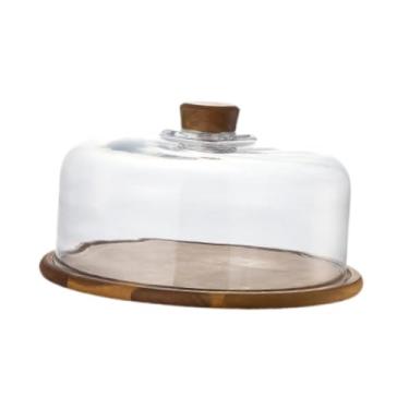 Imagem de WeiLaiKeQi Bolo de bolo com cúpula, servidor de exibição de bolo, presentes de panificação, armazenamento de alimentos, cúpula de sobremesa de vidro com bandeja , 31.3x17.5cm