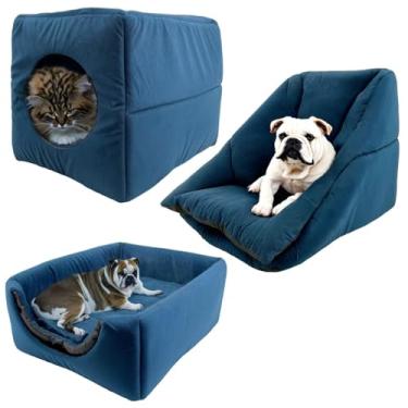 Imagem de Cama Toca Iglu 3 em 1 Suede Cachorro Gato Frio Quente Pet G (Azul)