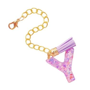 Imagem de HAPPYLIVE SHOPPING Acessórios de letras para copo Stanley, corrente de garrafa de água com letra, 1 peça de chaveiro fofo com pingente com borla para Stanley Tumbler para mulheres, Resina epóxi