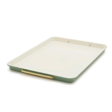 Imagem de GreenPan Assadeira Reserve Bakeware 33 cm x 45 cm, assadeira antiaderente de cerâmica, sem PFAS e BPA, alças douradas, aço durável, utensílios de forno versáteis e econômicos de espaço, congelador
