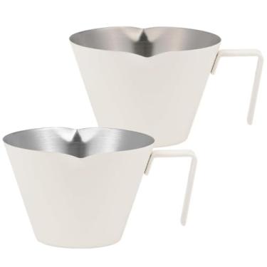 Imagem de MHW-3BOMBER MHW-3BOMBER Copos medidores de café expresso, 2 peças com alça, 28,3 g/56,7 g/85 g, copos de dose de café expresso de aço inoxidável com balança, boca em forma de V, 100 ml, branco