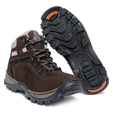 Imagem de Bota Coturno Adventure Couro Feminino e Masculino (35, Marrom c/Rosa)