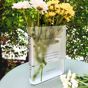Imagem de LAVIELENTE FASHION Vasos de acrílico para flores, decoração de casa exclusiva para amantes de livros e flores para eventos, casamentos, aniversários e inaugurações de casa (preto amassado)