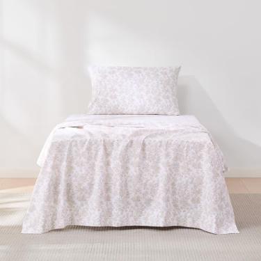 Imagem de Lush Decor Conjunto de lençóis de algodão Peony Toile com 3 peças, pêssego, solteiro, lençóis de algodão, floral, rosa, decoração de coquete