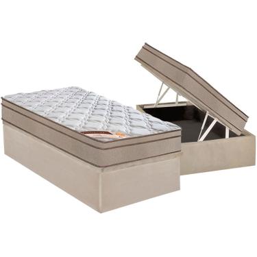 Imagem de Conjunto Box Baú Solteiro: Colchão Molas Castor Bonnel Revolution + Base crc Suede Clean(88x188)