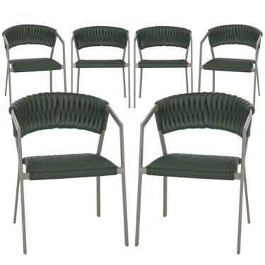 Imagem de 6 Cadeiras Atenas Tricô Náutico E Alumínio Uv Varanda Jantar Verde