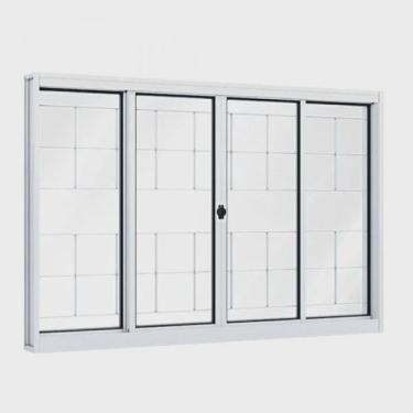 Imagem de Janela de Aço de Correr 100x200cm 4 Folhas com Grade e Vidro Liso Riobras