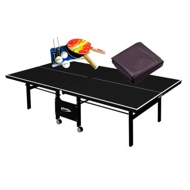 Imagem de Mesa de ping pong mdf 18mm 1084 preta klopf + kit completo 5030 + Capa Mesa Fechada