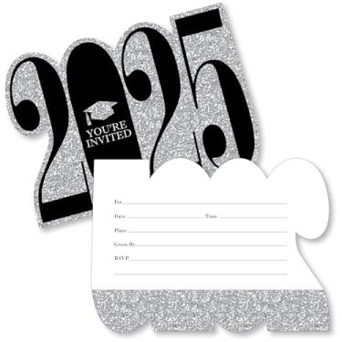 Imagem de Big Dot of Happiness Silver - Convites de preenchimento em forma de 2020 - Cartas de convite de festa de formatura com envelopes - Conjunto de 12