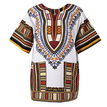 Imagem de kowaku Camiseta hippie unissex de algodão Dashiki com estampa africana bordada, Amarelo, as described