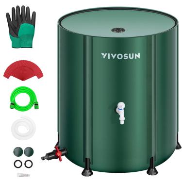 Imagem de VIVOSUN Barril de Chuva Dobrável, 53 Galões com Tecido Oxford 1000D, Sistema Portátil de Coleta de Chuva, Coletor de Barril de Água com Torneira de Filtro, Verde