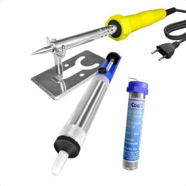 Imagem de Ferro de Solda Com Suporte 60W 220V + Estanho + Sugador Kit Soldagem -