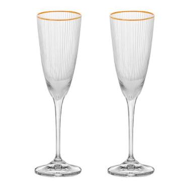 Imagem de Taça de Vidro Wolff Para Champanhe 300 ml Borda Dourada Lines 2 Peças