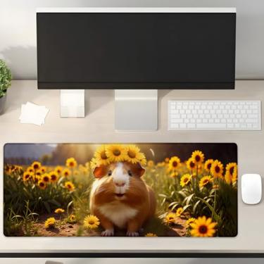 Imagem de Turamurra Mouse pad fofo para jogos de porquinho-da-índia 80 cm x 30 cm, base de borracha antiderrapante para computadores, laptop, escola, escritório, acessórios para casa, decoração, mouse pad