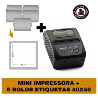 Imagem de Mini Impressora Bluetooth + 5 Rolos Etiqueta Adesiva 40x40 - TITANNET