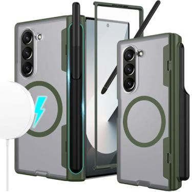 Imagem de YQODSZ Capa Magnética para Samsung Galaxy Z Fold 6 com Suporte para Caneta S e Stylus, Compatível com Magsafe, Protetor de Tela Fosco Transparente, Verde, Preto e Prata