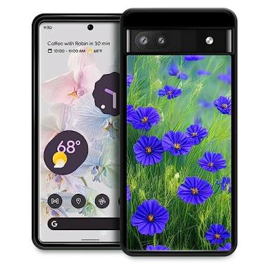 Imagem de CARLOCA Compatível com capa Google Pixel 6A, padrão de grama de flores azuis, ultra proteção à prova de choque de silicone macio TPU antiderrapante traseira para Google Pixel 6A