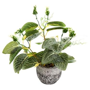 Imagem de Giftale Plantas falsas de 12,8 cm, plantas artificiais com nervos brancos sintéticos, plantador de cimento preto rústico para casa, sala de estar, banheiro, decoração interna e externa, cozinha,