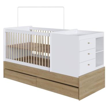Imagem de Berço Cama Multifuncional com Gavetões Aveiro com Branco