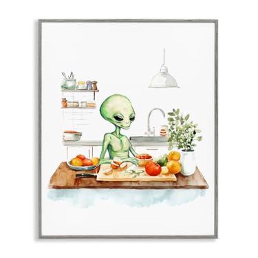 Imagem de Stupell Industries Arte giclée emoldurada cinza Alien Cooking in Kitchen, design de Lil' Rue, 11 x 14