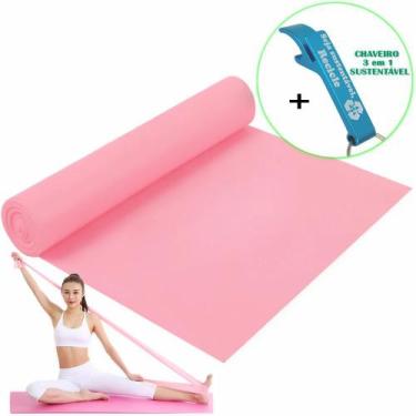 Imagem de Faixa Elástica Para Exercício Resistência Yoga Rosa + Chaveiro CBRN159
