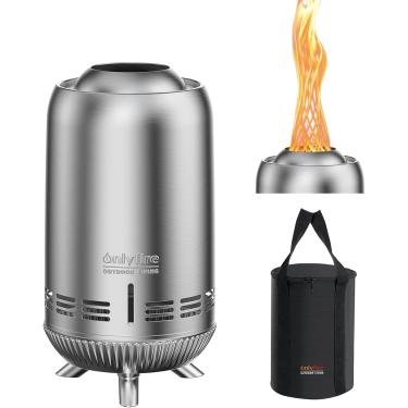 Imagem de Onlyfire fogueira sem fumaça de 30,5 cm com bolsa de transporte, fogueira portátil de baixa fumaça para acampamento, pátio, quintal, fogueira, lareira a lenha, prata de aço inoxidável alta FP054