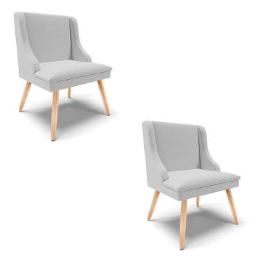 Imagem de Kit 02 Cadeiras De Jantar Liz Linho Cinza A05 Pés Palito Natural - D`rossi