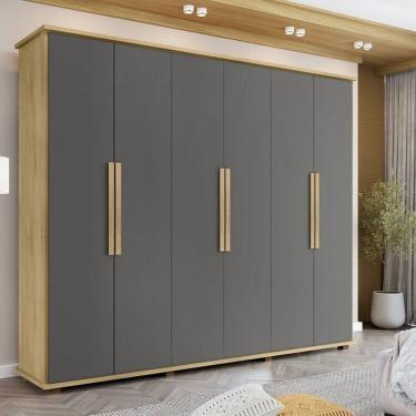 Imagem de Guarda-roupa Casal Canadá com Espelho 6 Portas com 4 Gavetas Cinamomo/Grafite