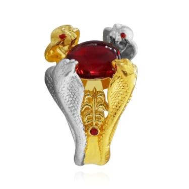 Imagem de Anel de Cobra Gótica para Homens, Totem de Cobra Viking Anel de Motocicleta Punk Cobra Anel de Pedra Vermelha para Meninos, Metal não precioso, não,