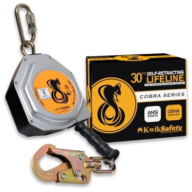 Imagem de KwikSafety (Charlotte, NC) COBRA 30' Linha de vida auto-retrátil (sem emaranhado + cabo de aço galvanizado forte) Classe B SRL ANSI OSHA proteção retrátil contra queda construção de segurança para telhados PPE Gear