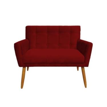 Imagem de Namoradeira Decorativa Onix Suede Vermelho 2 Lugares Pés Madeira Mz De