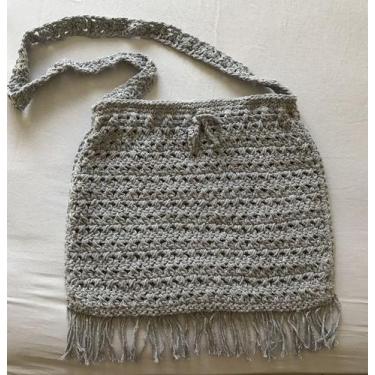 Imagem de Bolsa Crochê Transversal com Franjas - Myrna Crochê, Cinza