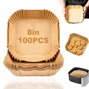 Imagem de Forros de fritadeira a ar descartáveis, 100 peças de papel de pergaminho quadrado para fritadeira a ar de 14 cm, 20 cm, cesta, antiaderente e antivazamento, cesta de airfryer à prova de óleo