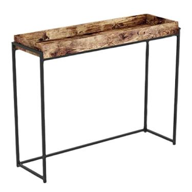 Imagem de Console, mesa de console de madeira e metal, prateleira de armazenamento, mesa de entrada extra longa, mesa lateral de fazenda, mesas altas para suporte de TV, rústica (120 x 25 x 80 cm) (100 x 25 x