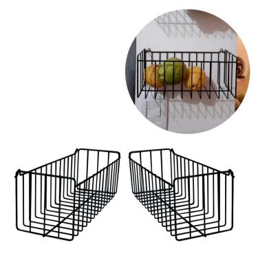 Imagem de Kit 2 Cesto Fruteira de Parede 25x11cm Aramado para Cozinha Banheiro Lavanderia Organização Multiuso N2