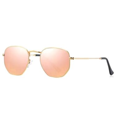 Imagem de Óculos De Sol Clássico Retro Hexágono Metal Frame Com Proteção Uv400 Rosa